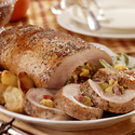 Apple and Cornbread-Stuffed Pork Loin with Roasted Apple Gravy